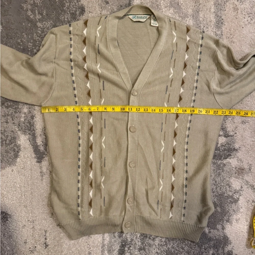 Haband Vintage Beige Cardigan with Geometric Pattern